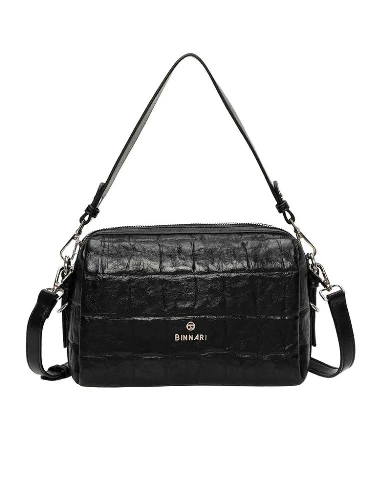 Bolso negro con doble asa Binnari Creta 21262