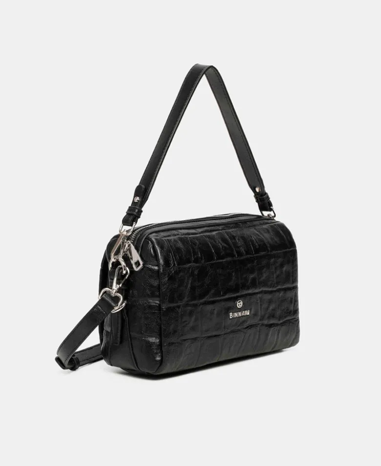 Bolso negro con doble asa Binnari Creta 21262