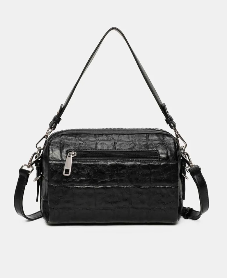 Bolso negro con doble asa Binnari Creta 21262